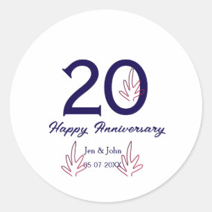 Sticker Rond Joyeux 20e anniversaire nom lettre gras violet lea