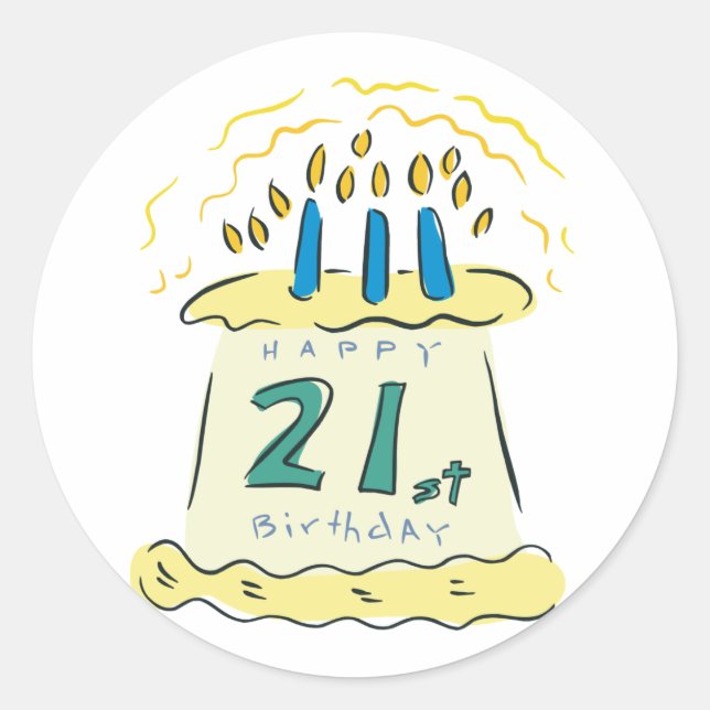 Sticker Rond Joyeux 21e anniversaire ! (Devant)