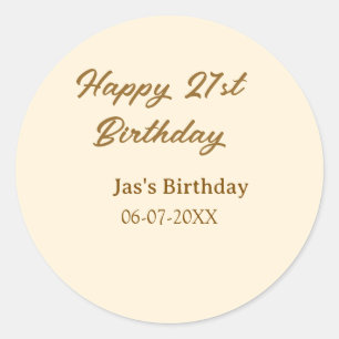 Sticker Rond Joyeux 21e anniversaire brun pastel jaune nom date