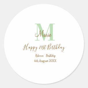 Sticker Rond Joyeux 21e Anniversaire vert ajouter nom monogramm