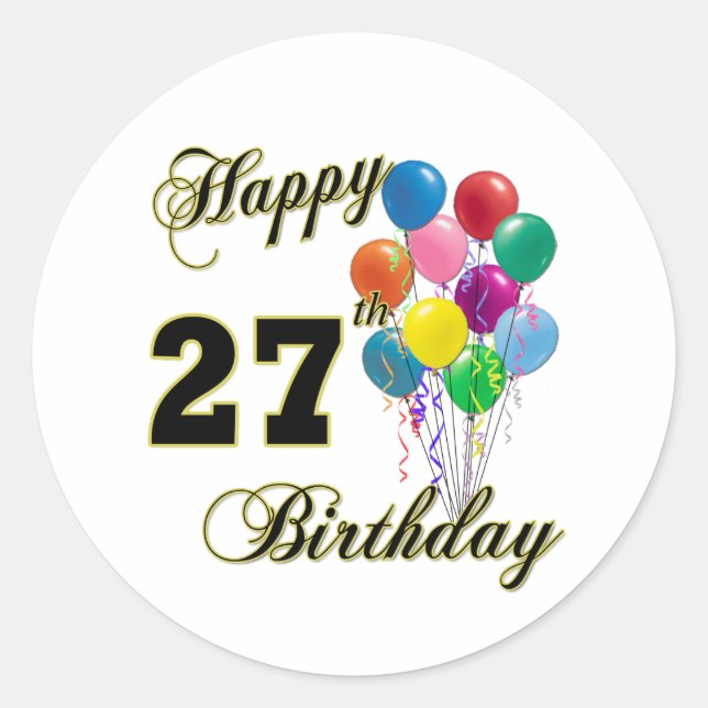 Sticker Rond Joyeux 27e anniversaire cadeaux avec ballons (Devant)