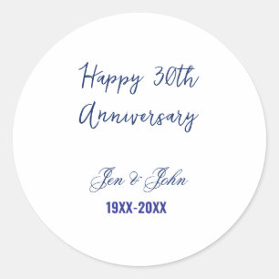 Sticker Rond Joyeux 30e anniversaire de mariage bleu royal tend