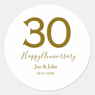 Sticker Rond Joyeux 30e anniversaire nom date lettres dorées gr