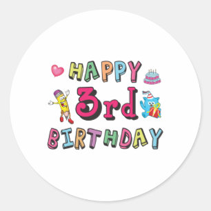 Sticker Rond Joyeux 3e anniversaire 3 ans voeux b jour