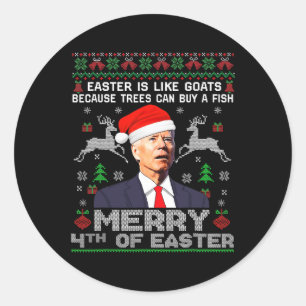 Sticker Rond Joyeux 4 e Pâques Amusants Biden Mauvais Noël Homm