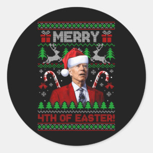 Sticker Rond Joyeux 4 e Pâques Amusants Joe Biden Noël laid 2