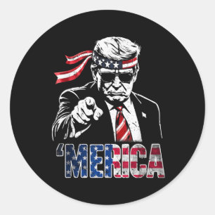 Sticker Rond Joyeux 4 juillet Amérique Trump Drapeau américain