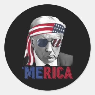 Sticker Rond Joyeux 4 juillet Amérique Trump Drapeau américain