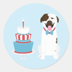 Sticker Rond Joyeux 4 Juillet Chien Rouge Blanc Bleu