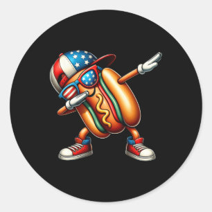 Sticker Rond Joyeux 4 juillet Dabbing Hot Dog Drôle Usa Garçons