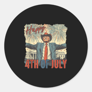 Sticker Rond Joyeux 4 juillet Débardeur du Jour de l'Indépendan