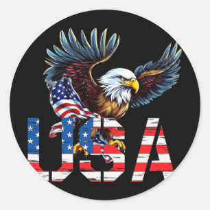 Sticker Rond Joyeux 4 juillet drapeau américain aigle patriotiq
