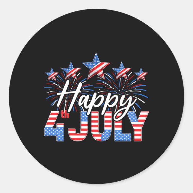 Sticker Rond Joyeux 4 juillet Drapeau américain feux d'artifice (Devant)