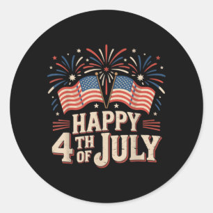 Sticker Rond Joyeux 4 juillet drapeau américain patriotique du