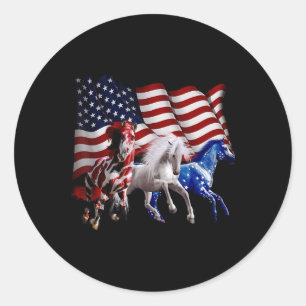 Sticker Rond Joyeux 4 juillet Drapeau américain Rouge Cheval Bl