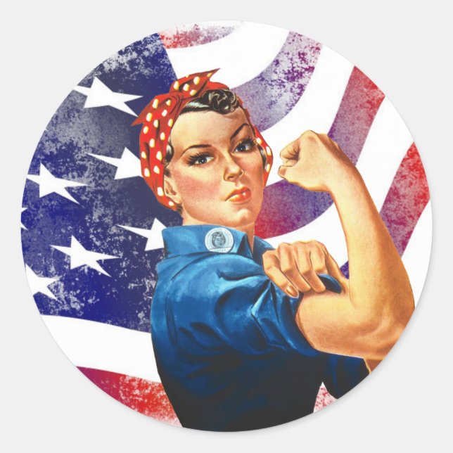 Sticker Rond Joyeux 4 Juillet Femme indépendante (Devant)