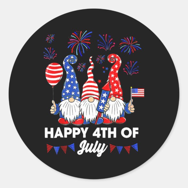 Sticker Rond Joyeux 4 juillet Gnomes  (Devant)