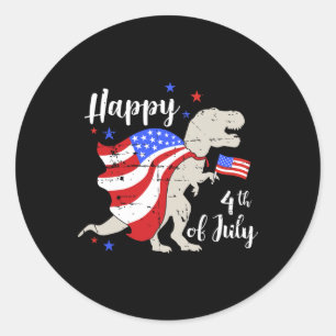 Sticker Rond Joyeux 4 juillet Jour de l'Indépendance avec T-rex
