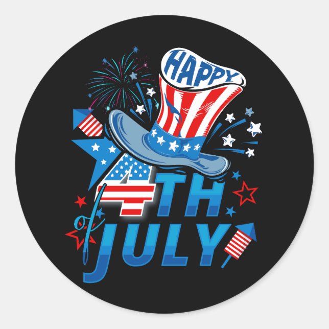 Sticker Rond Joyeux 4 juillet patriotique américain drapeau ind (Devant)