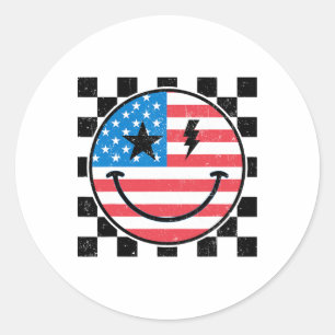 Sticker Rond Joyeux 4 juillet Super Sourire Face Rouge Blanc Bl