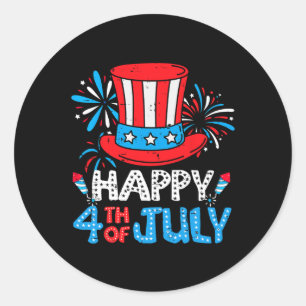 Sticker Rond Joyeux 4 juillet Top Hat Us Drapeau Hommes Patriot