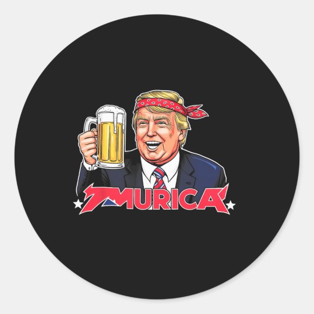 Sticker Rond Joyeux 4 juillet Trump américain Drapeau Merica Tr (Devant)