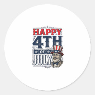 Sticker Rond Joyeux 4 juillet Vintage Patriote Conception de Ch