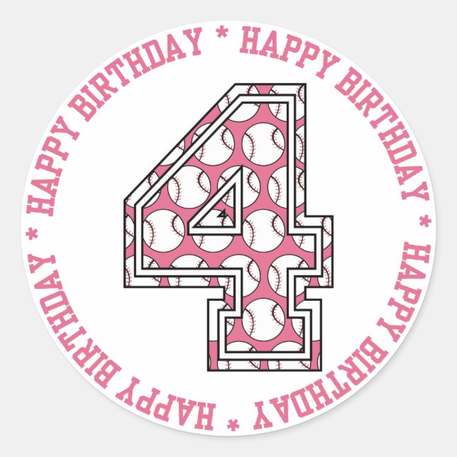 Sticker Rond Joyeux 4e anniversaire de baseball Numéro (Devant)