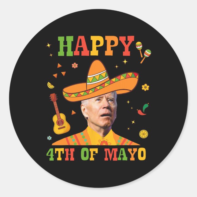 Sticker Rond Joyeux 4ème De Mayo Drôle Joe Biden Confus Cinco D (Devant)