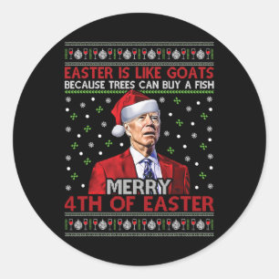 Sticker Rond Joyeux 4ème De Pâques Drôle Joe Biden Vilain Cadea