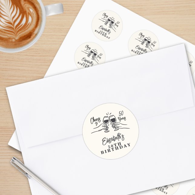 Sticker Rond Joyeux 50 Ans Anniversaire Dessinés à la Main de M (Créateur téléchargé)