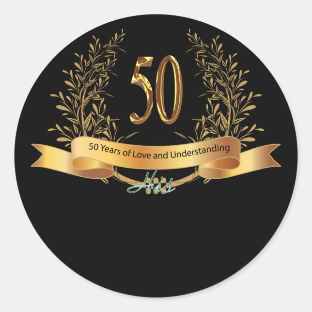 Sticker Rond Joyeux 50e anniversaire de Mariage Carts de voeux (Devant)