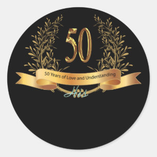 Sticker Rond Joyeux 50e anniversaire de Mariage Carts de voeux
