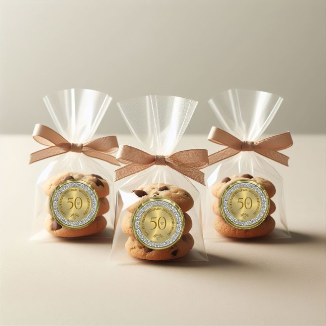 Sticker Rond Joyeux 50e anniversaire de mariage diamants et or (Créateur téléchargé)