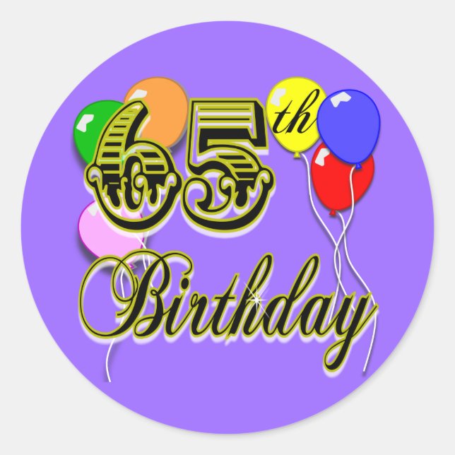 Sticker Rond Joyeux 65e anniversaire de marchandises (Devant)