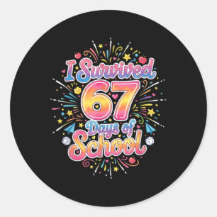 Sticker Rond Joyeux 67 Jours D'école Meme100ème Jour D'école Ti