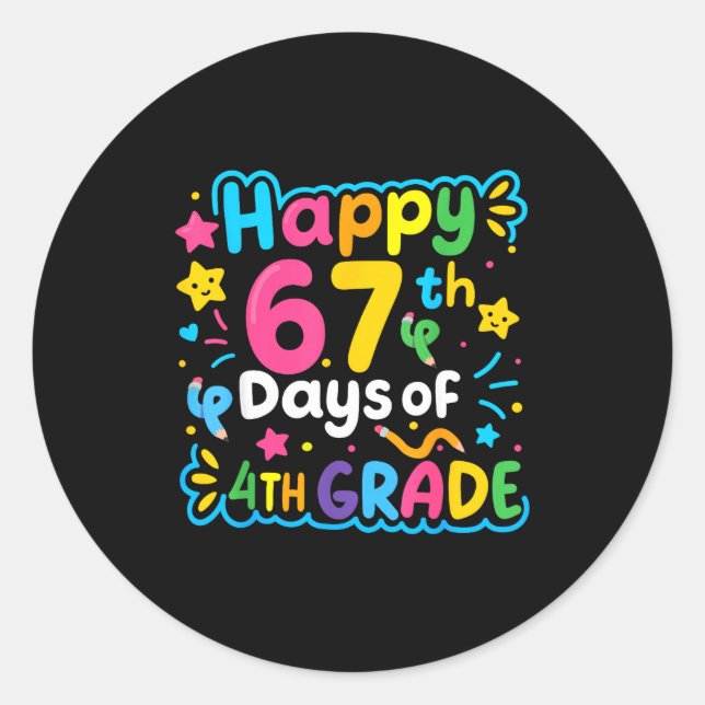 Sticker Rond Joyeux 67e jour de l'école de 4e année Mème 67 Enf (Devant)