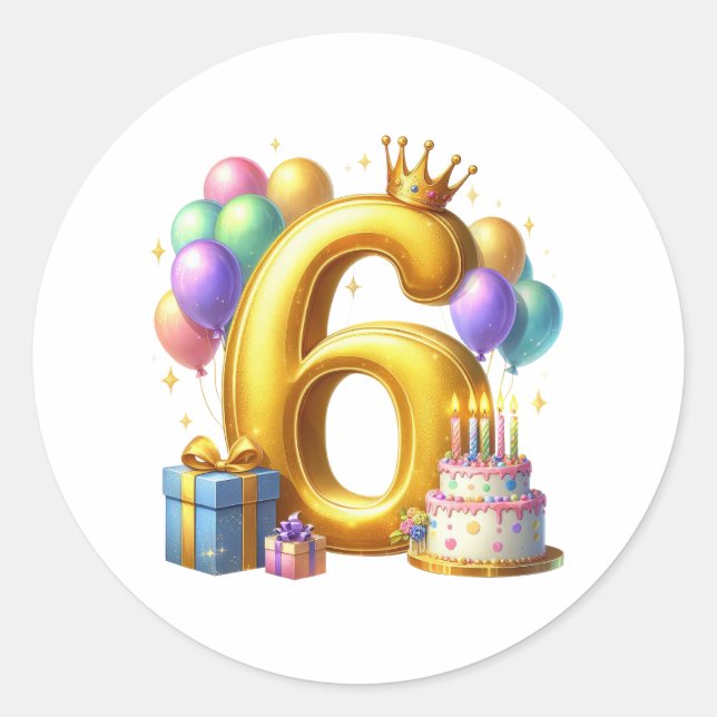 Sticker Rond Joyeux 6ème Anniversaire (Devant)