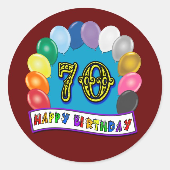 Sticker Rond Joyeux 70e anniversaire avec ballons (Devant)