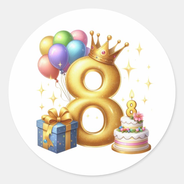 Sticker Rond Joyeux 8e Anniversaire (Devant)