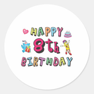 Sticker Rond Joyeux 8e anniversaire. 8 ans de voeux