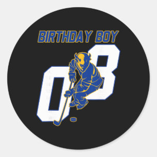 Sticker Rond Joyeux 8e Anniversaire Garçon Hockey Bison Hockey