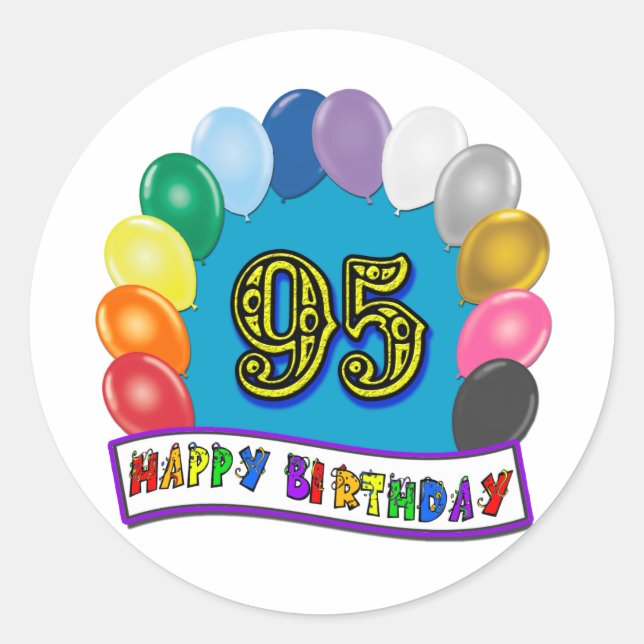 Sticker Rond Joyeux 95ème anniversaire avec ballons (Devant)