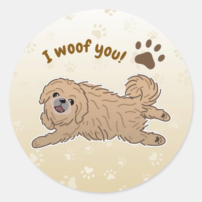 Sticker Rond Joyeux Amoureux des chiens Pekingese Je Vous Oubli (Devant)
