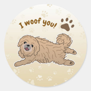 Sticker Rond Joyeux Amoureux des chiens Pekingese Je Vous Oubli