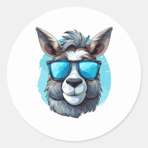 Sticker Rond Joyeux âne avec lunettes de soleil sur un Arrière 