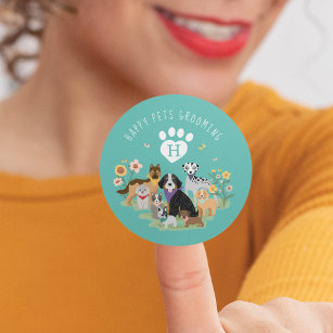 Sticker Rond Joyeux animal de compagnie Famille Animaux de comp