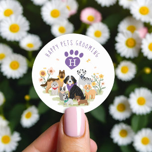 Sticker Rond Joyeux animal de compagnie Famille Soins des anima