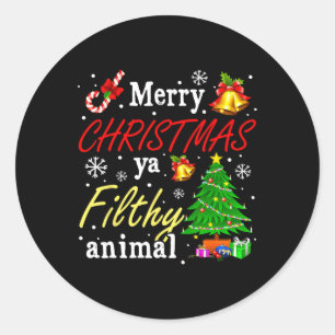 Sticker Rond Joyeux animal de Noël sale Ya Funny famille de Noë