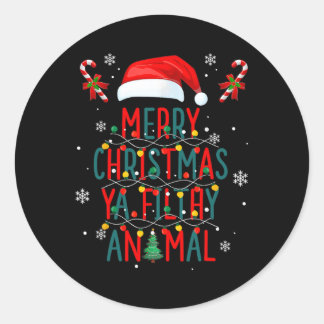 Sticker Rond Joyeux animal de Noël sale Ya Xmas Famille Pajam